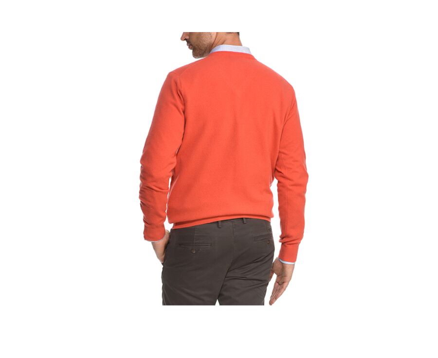 Pull homme laine col V Orange Feu - ELOUAN