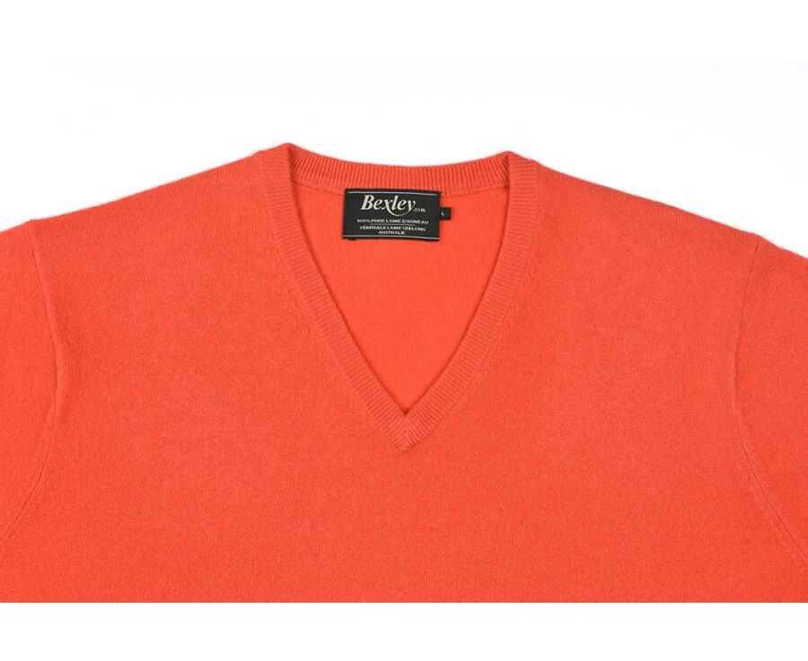 Pull homme laine col V Orange Feu - ELOUAN