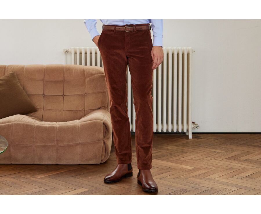 Pantalon chino velours côtelé homme Caramel Foncé - NORMAN