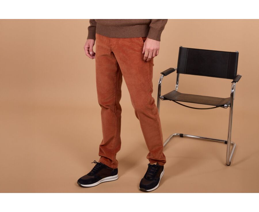 Pantalon chino homme rouille en velours côtelé - NORMAN