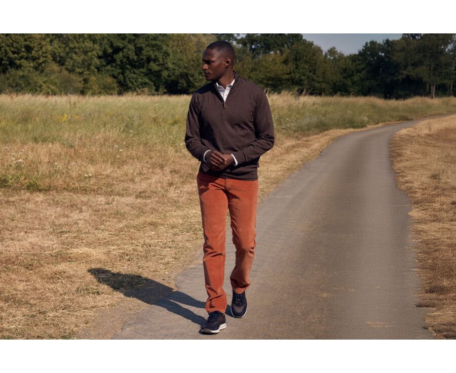 Pantalon chino homme rouille en velours côtelé - NORMAN