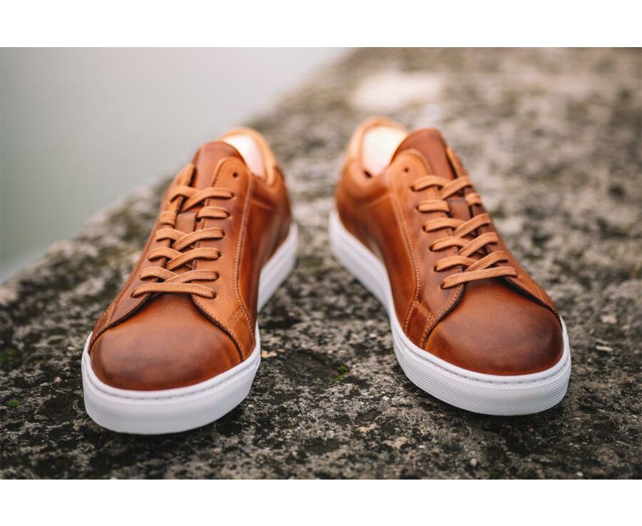 Sneakers cuir homme Châtaigne Patiné - INGLEWOOD
