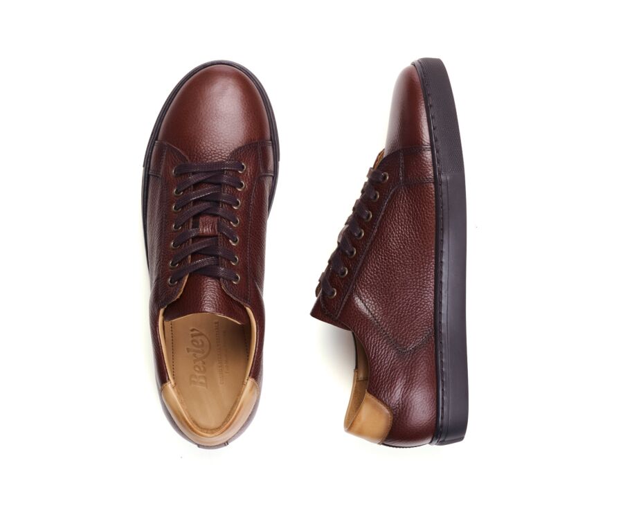 Sneaker homme en cuir grainé chocolat patiné à la main - INGLEWOOD