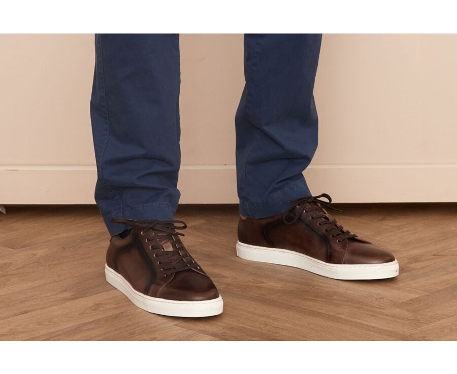 Sneakers homme cuir Chocolat patiné - INGLEWOOD