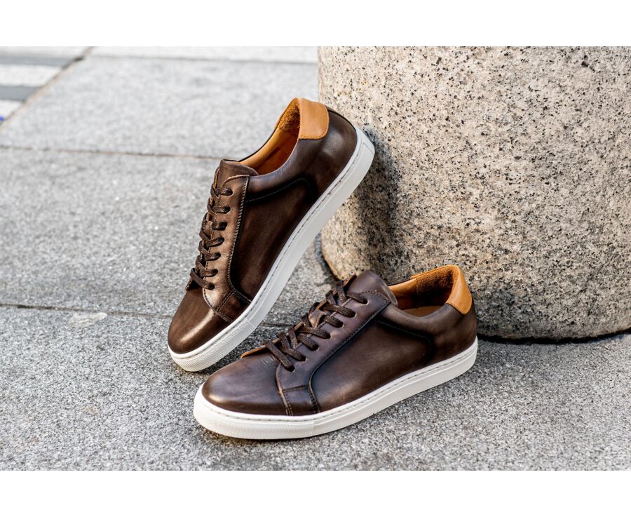 Sneakers homme cuir Chocolat patiné - INGLEWOOD