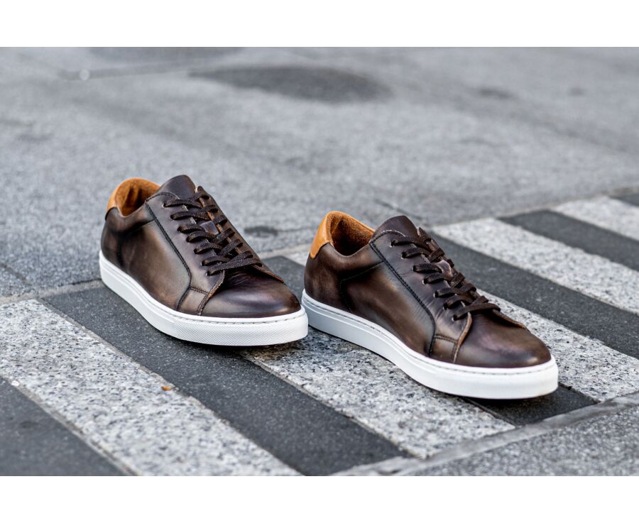 Sneakers homme cuir Chocolat patiné - INGLEWOOD