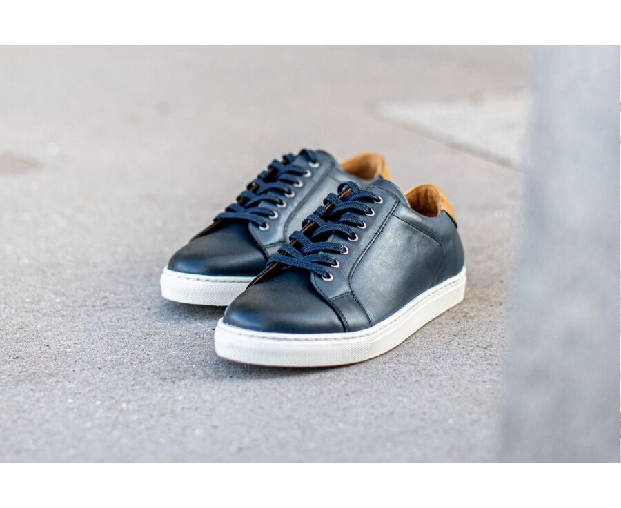 Sneakers cuir homme Navy Patiné - INGLEWOOD