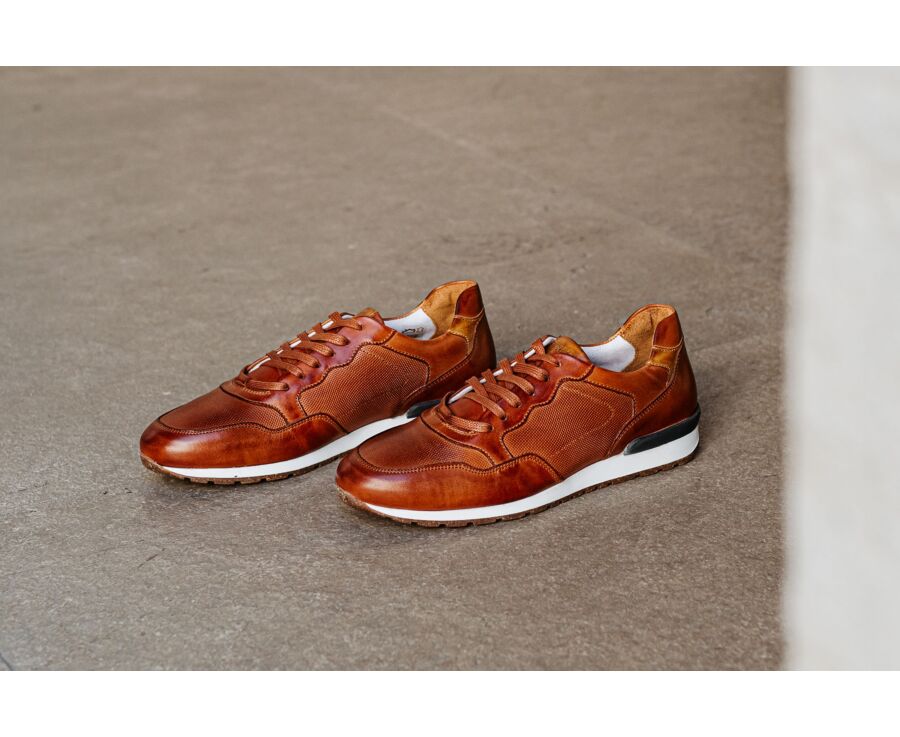 Sneakers Châtaigne Patiné cuir homme - CANBERRA