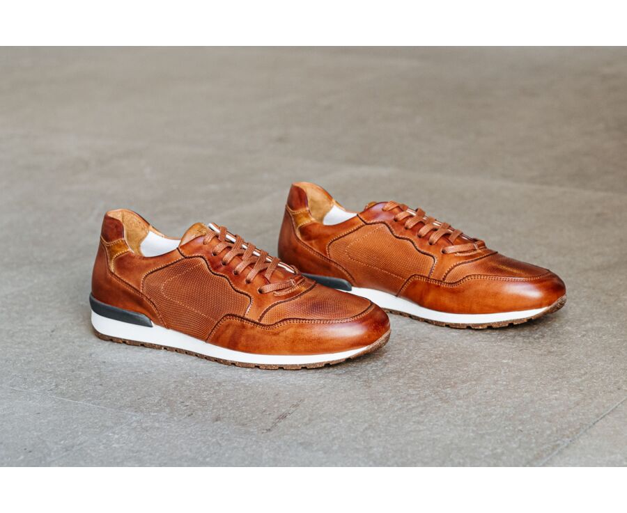 Sneakers Châtaigne Patiné cuir homme - CANBERRA