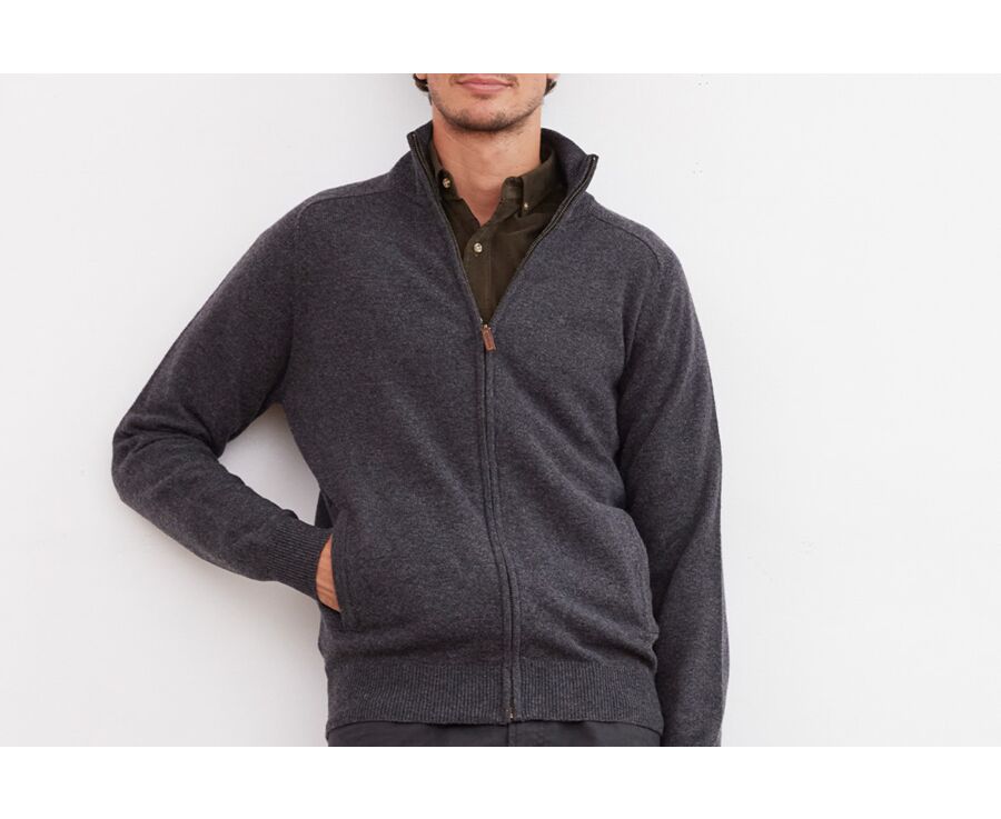 Gilet zippé homme laine Gris Anthracite Chiné - KANE