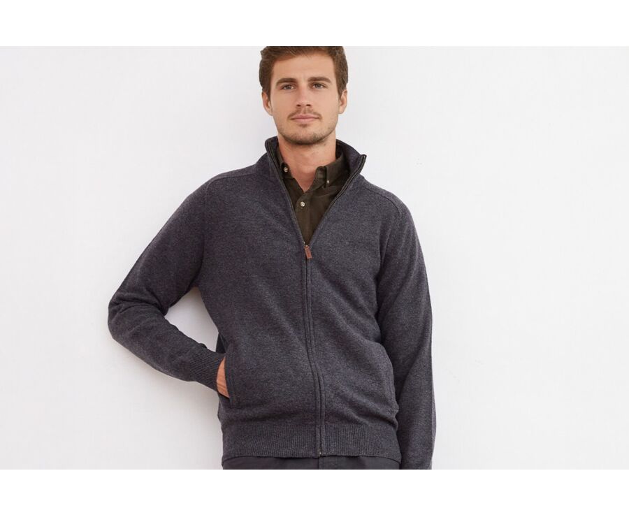 Gilet zippé homme laine Gris Anthracite Chiné - KANE