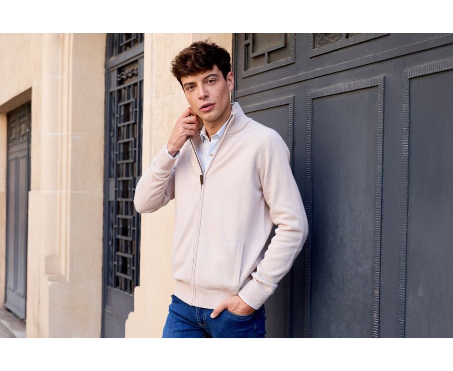 Gilet zippé homme laine - Beige Clair - KANE