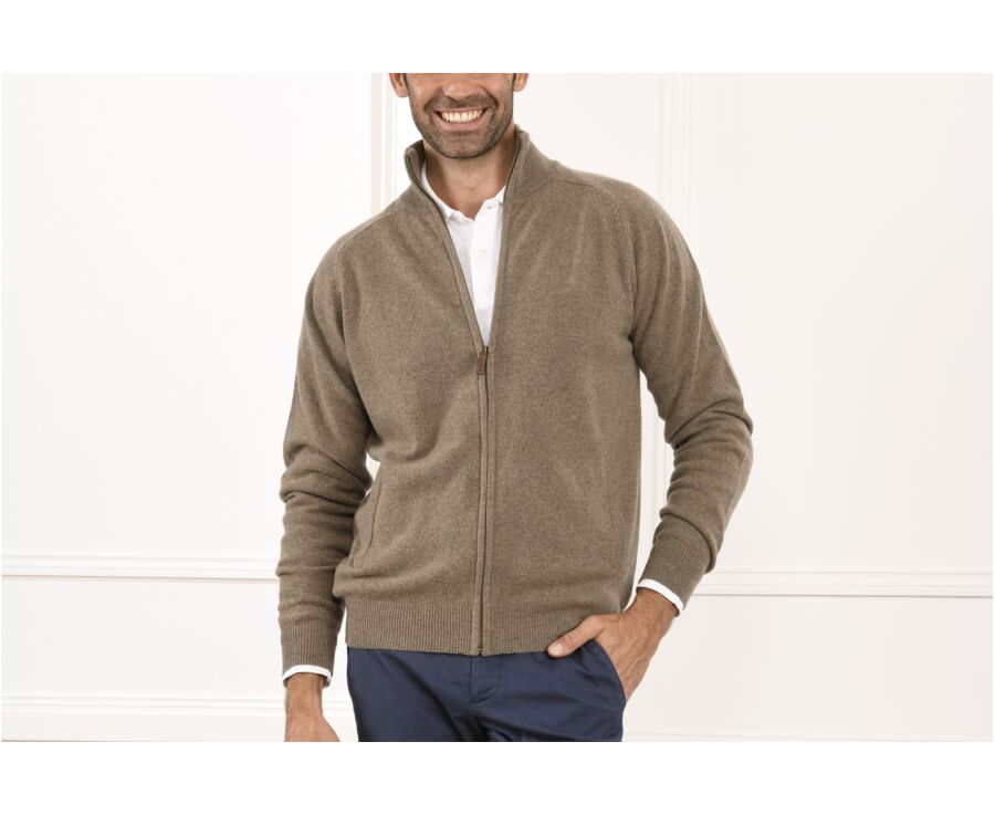 Gilet zippé homme laine Gris Taupe Chiné - KANE