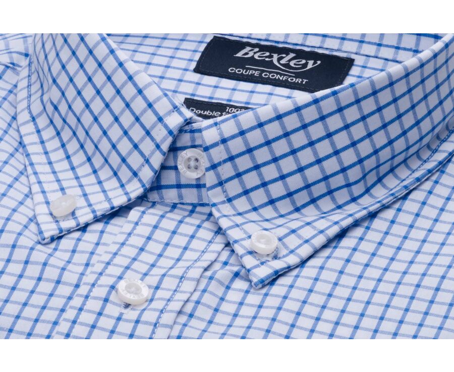 Chemise blanche carreaux bleus - Col américain - GRAYSON