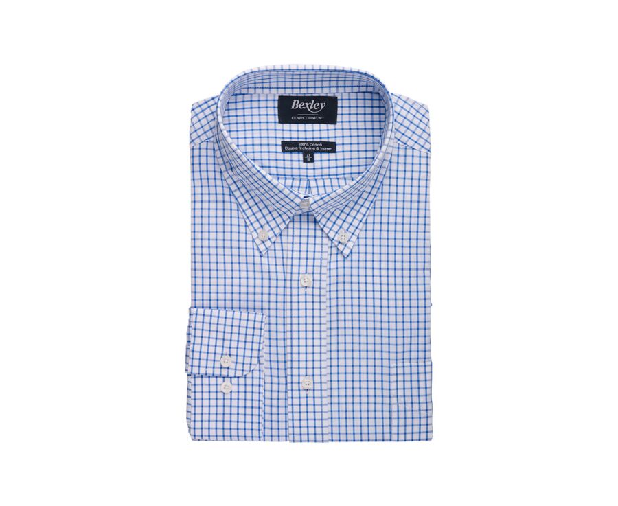 Chemise blanche carreaux bleus - Col américain - GRAYSON