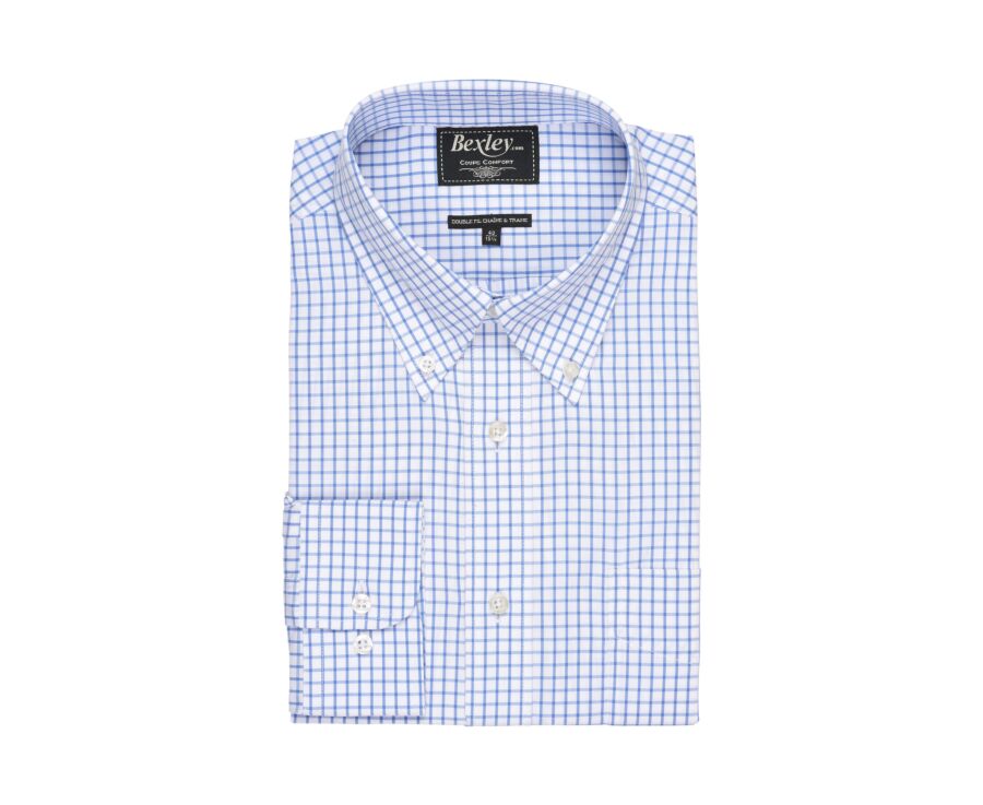 Chemise blanche carreaux bleus - Col américain - GRAYSON