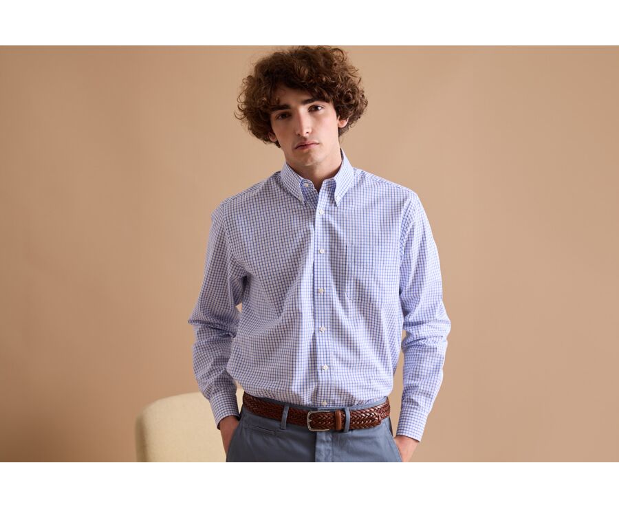 Chemise blanche carreaux bleus - Col américain - GRAYSON