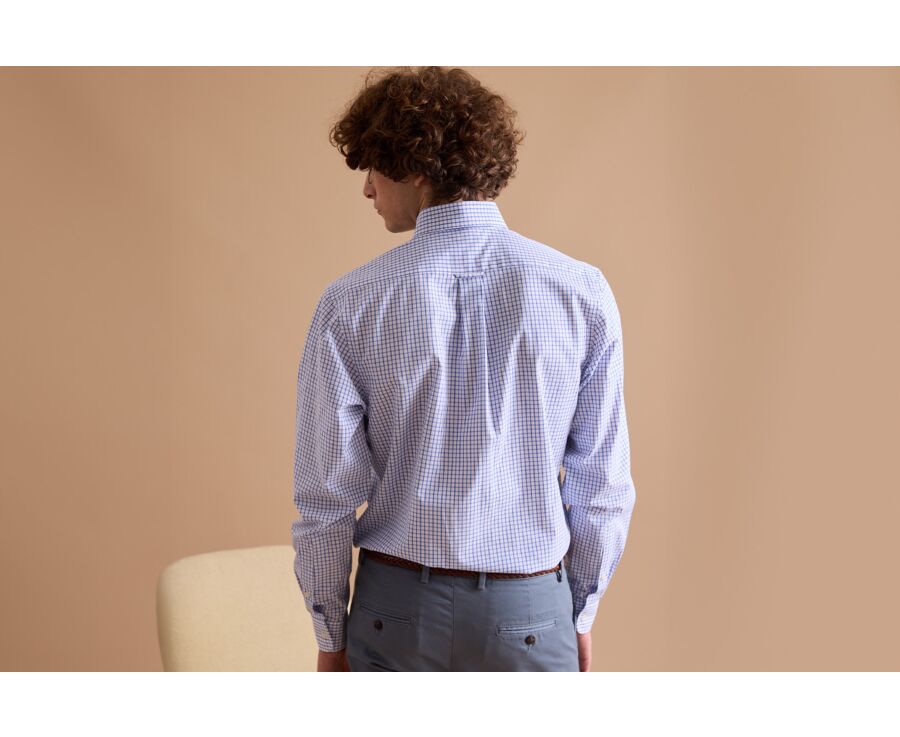 Chemise blanche carreaux bleus - Col américain - GRAYSON