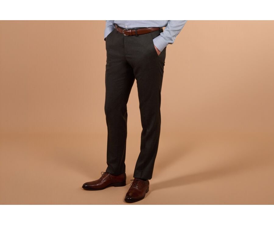Pantalon de costume homme vert foncé chiné en laine Super 120's - LAZARE