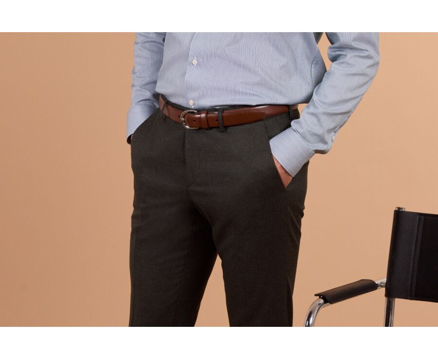 Pantalon de costume homme vert foncé chiné en laine Super 120's - LAZARE