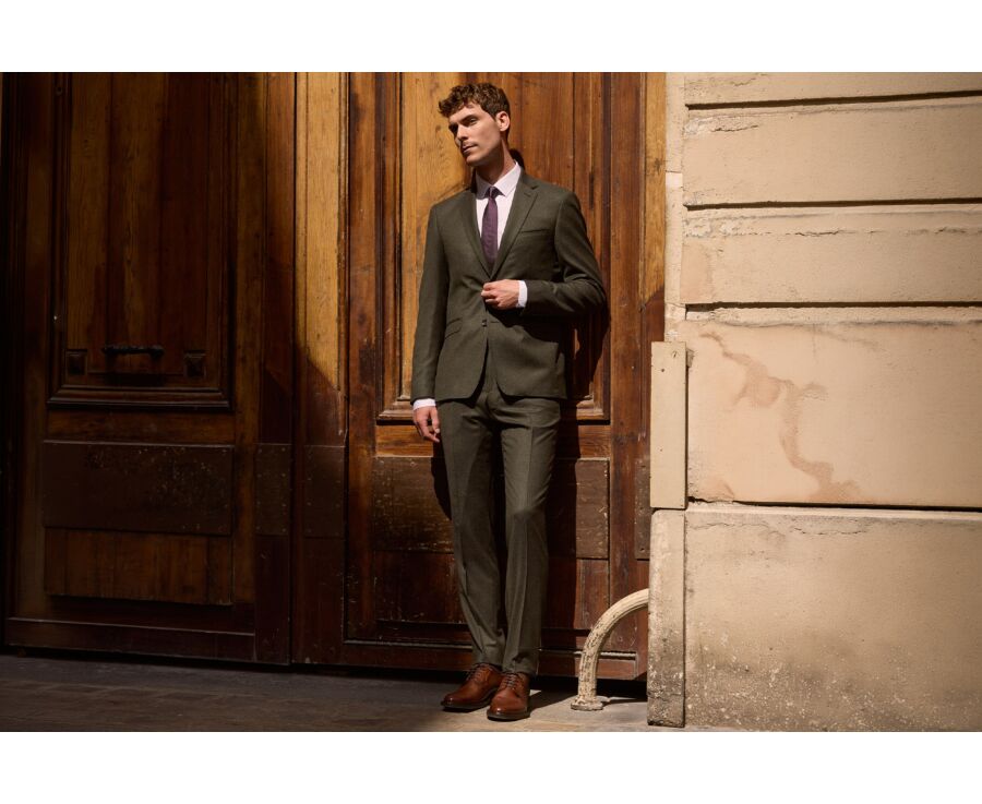Pantalon de costume homme vert foncé chiné en laine Super 120's - LAZARE
