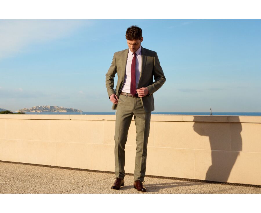 Pantalon de costume homme Kaki Clair Chiné - LAZARE