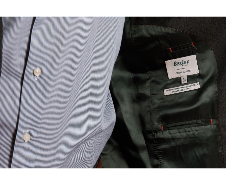 Veste de costume homme vert foncé chiné en laine Super 120's - LAZARE