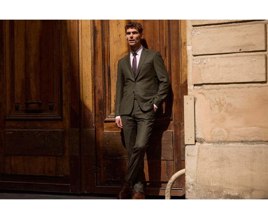 Veste de costume homme vert foncé chiné en laine Super 120's - LAZARE