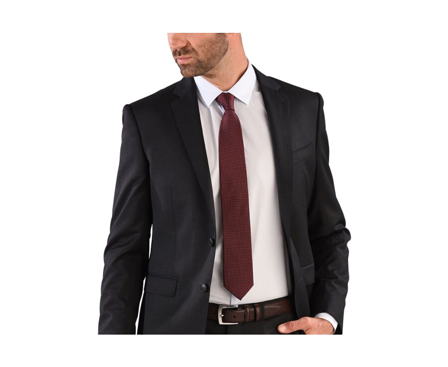 Cravate homme Soie Bordeaux Micro Pois Bleu Ciel