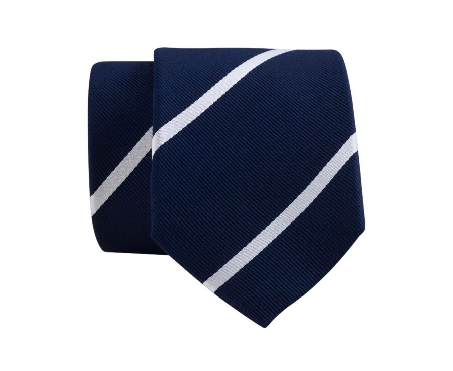 Cravate homme en soie rayée navy et blanche