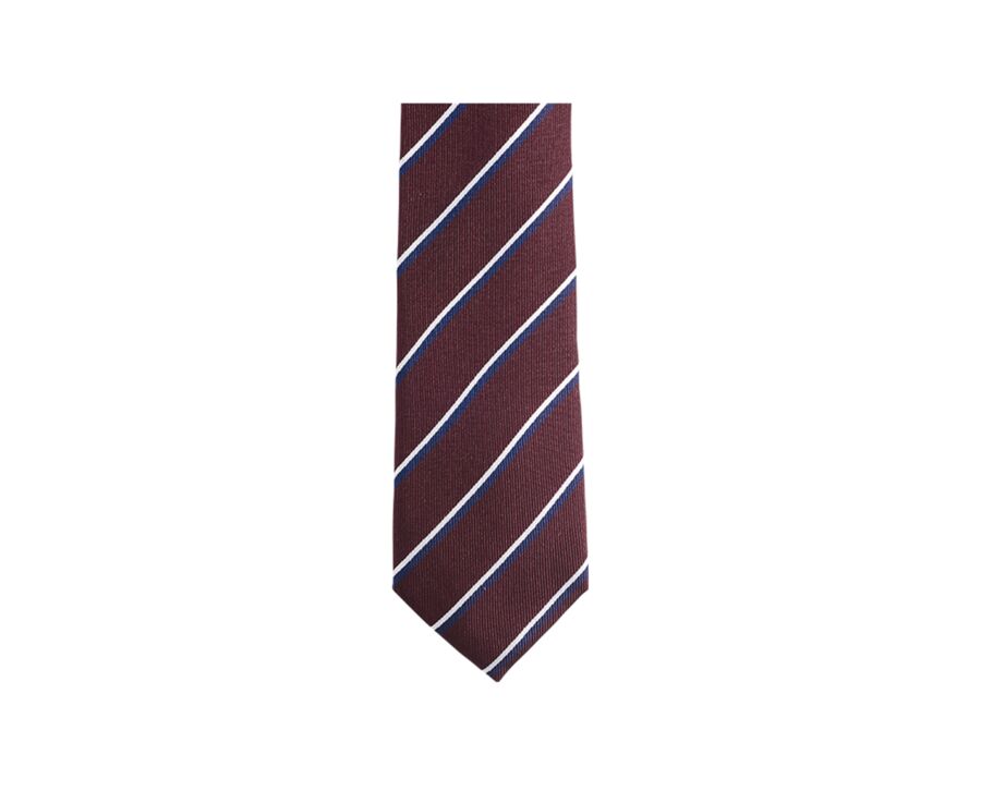 Cravate homme Soie Bordeaux rayée Marine et Écru