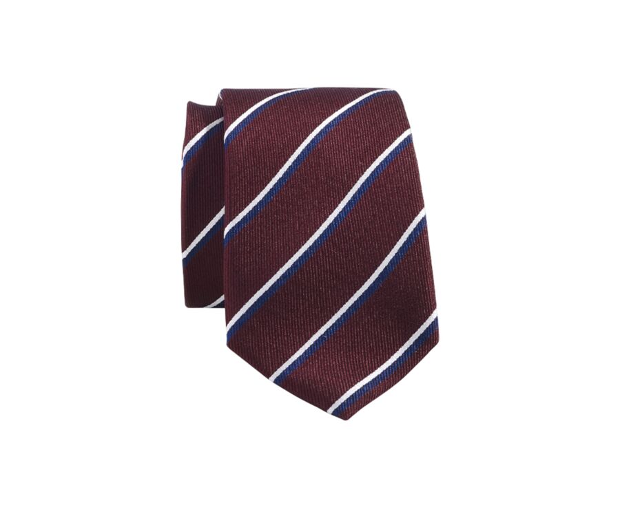 Cravate homme Soie Bordeaux rayée Marine et Écru
