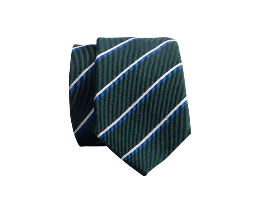 Cravate homme Soie rayée Verte Bleu et Ecru
