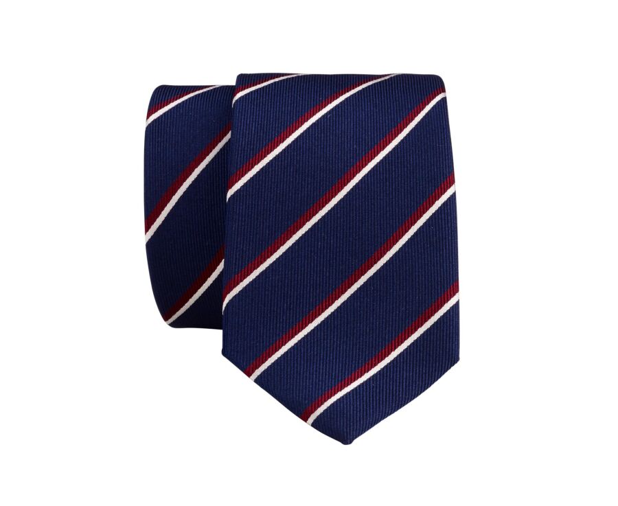Cravate en Soie Rayée Marine Rouge et Écru