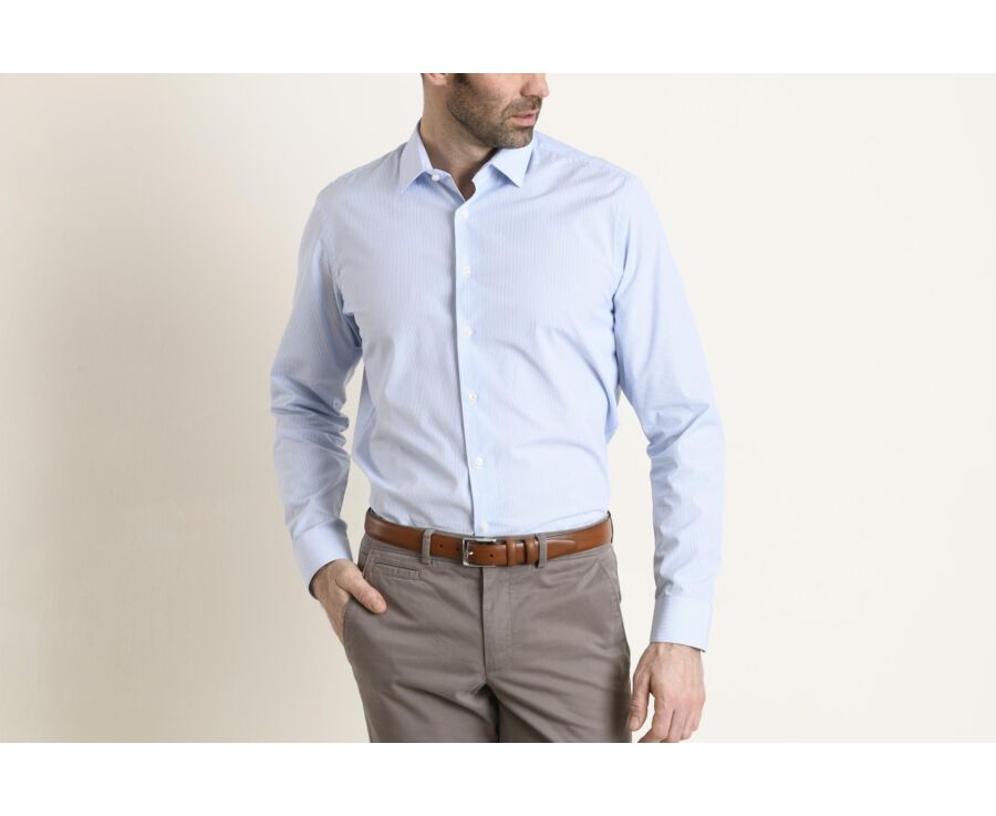 Chemise coton à fines rayures bleu clair - GASPARD CLASSIC