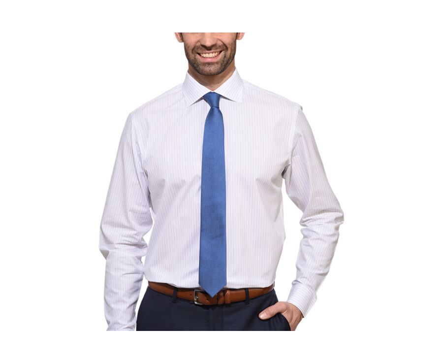 Cravate en soie Bleu Micro Pois blanc