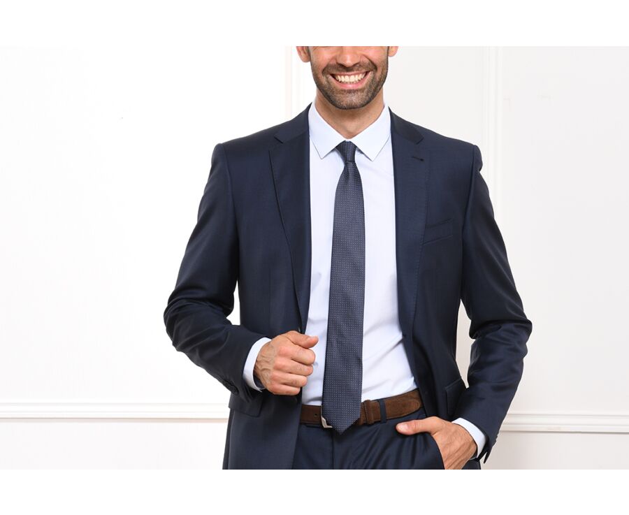 Cravate homme soie Bleu Pétrole Micro Pois Marine