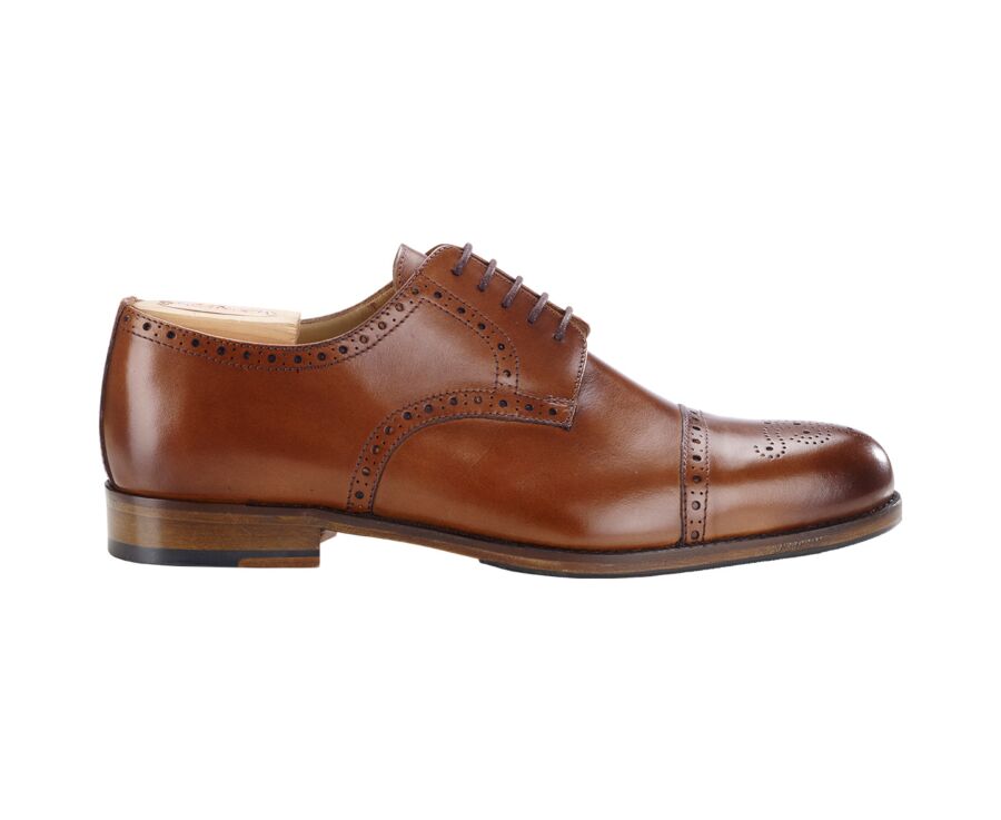 Derbies homme Cognac Patiné semelle cuir avec patin - BALDERTON PATIN