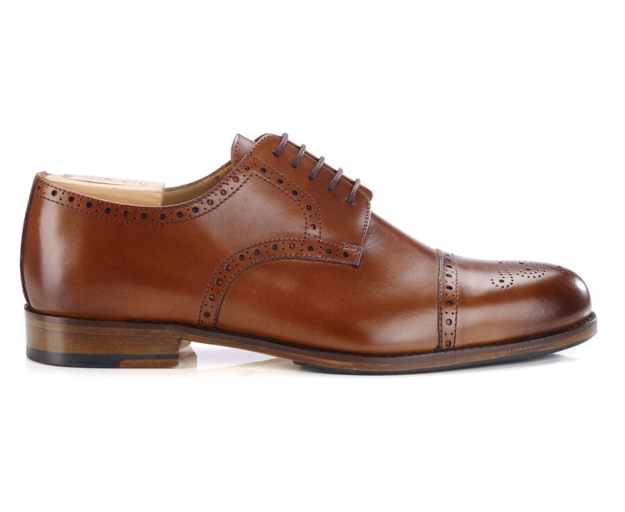 Derbies homme Cognac Patiné semelle cuir avec patin - BALDERTON PATIN