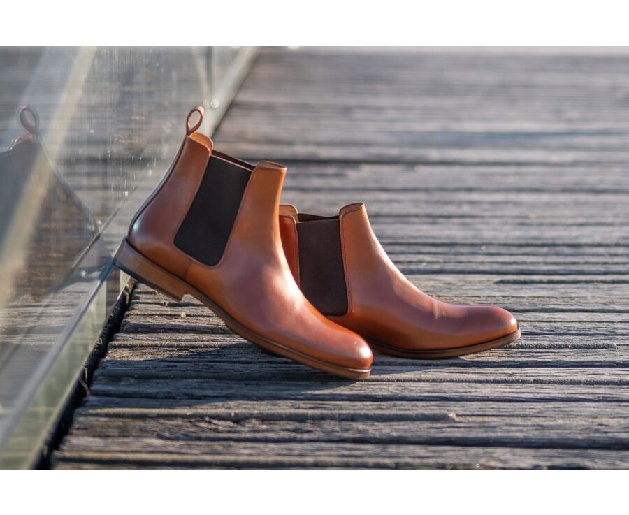 Chelsea boots homme Cognac Patiné - DAWSON II PATIN