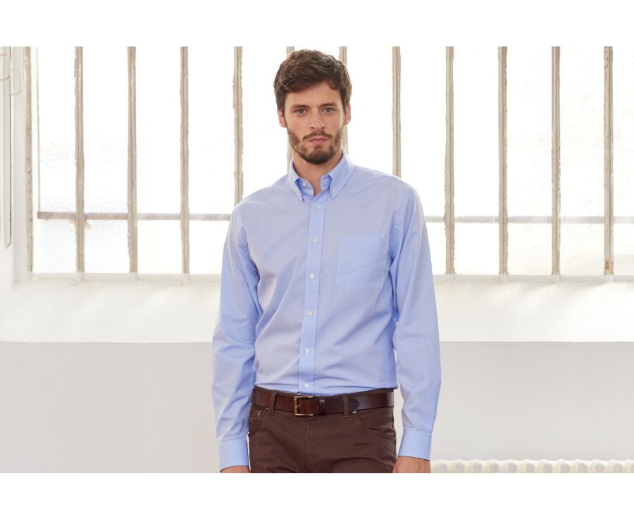 Chemise bleu ciel coton - Col américain - TOMMY