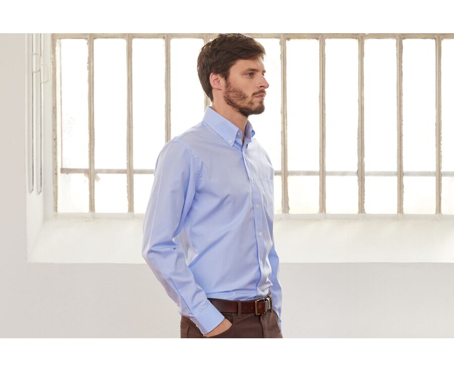 Chemise bleu ciel coton - Col américain - TOMMY