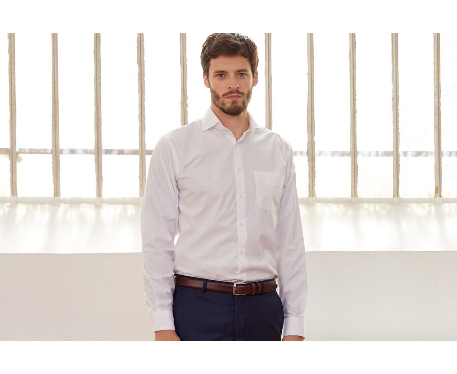 Chemise blanche en coton - Poche poitrine - ALBERTO II CLASSIC