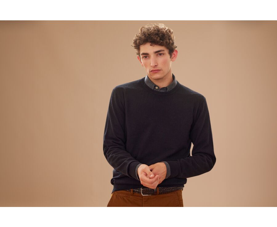 Pull col rond homme laine Noir - CONAN