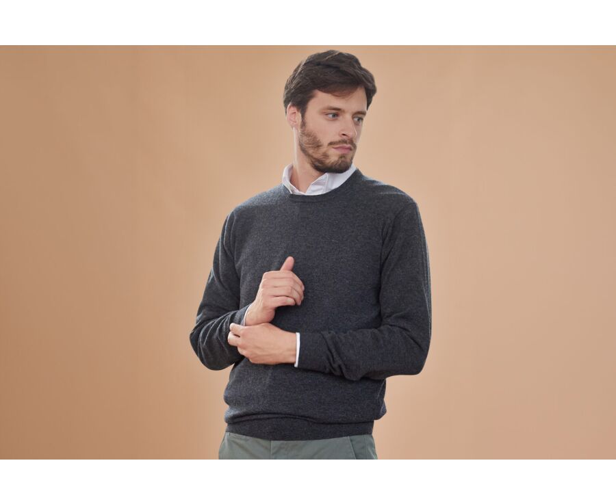 Pull laine homme col rond Gris Anthracite Chiné - CONAN