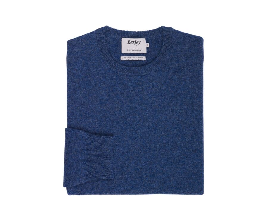 Pull homme col rond bleu foncé chiné en laine d'agneau - CONAN