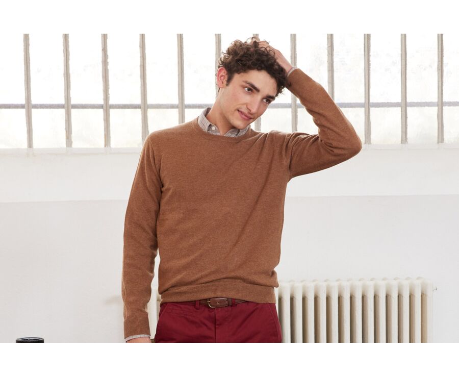 Pull col rond homme laine Noisette Chiné - CONAN