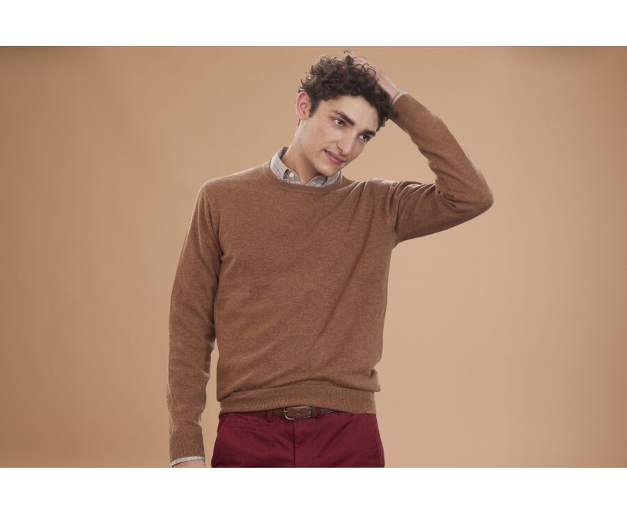 Pull col rond homme laine Noisette Chiné - CONAN