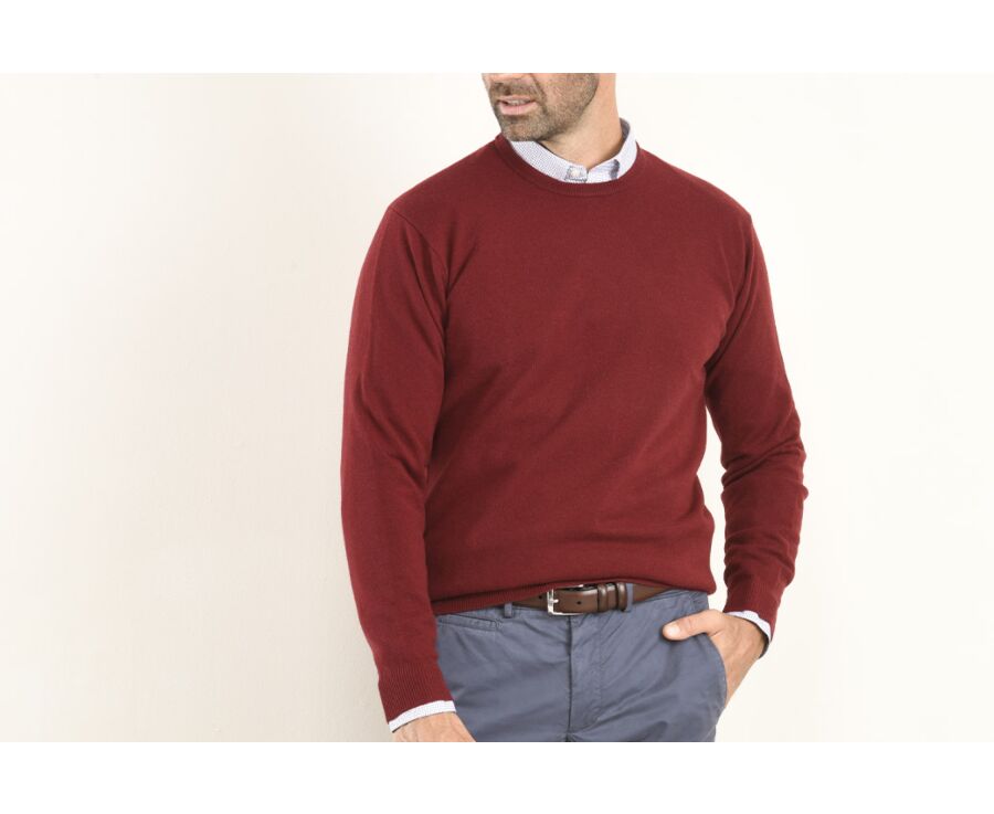 Pull homme laine col rond Rouge Sombre - CONAN