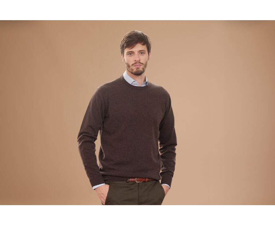 Pull col rond homme laine Chocolat Foncé - CONAN